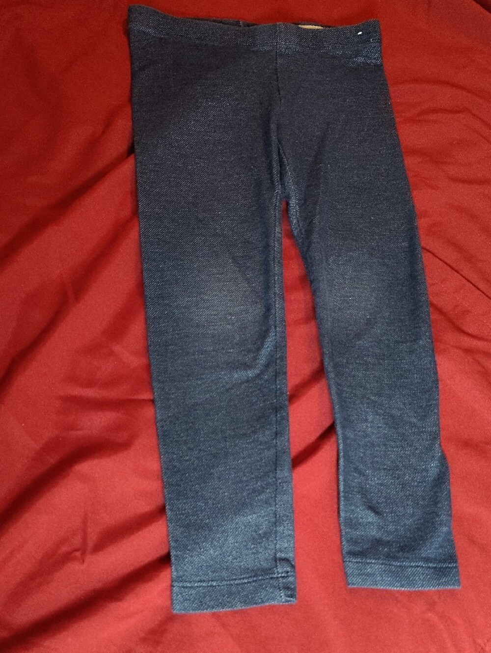 Lot Of 4 Girls Leggings- 2 Denim, Pale Pink & Red Stripe - Picture 6 of 11